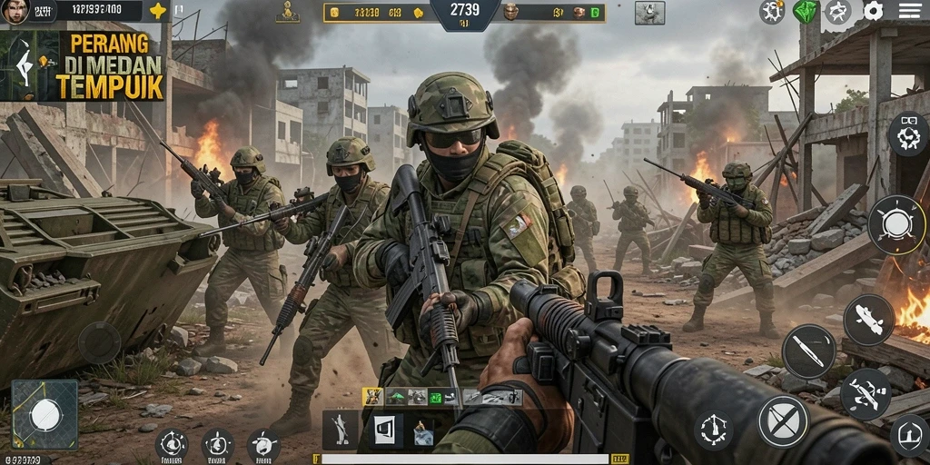Screenshot dari gameplay seru 2739 menampilkan aksi tembak-menembak.