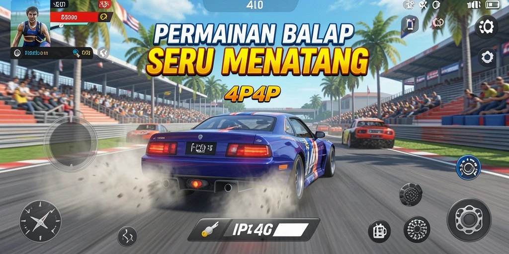 Gameplay balap penuh aksi di 4P4P yang menegangkan.