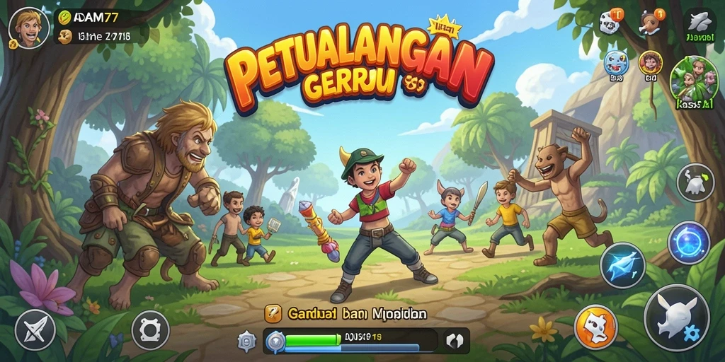 Screenshot gameplay ADAM77 yang menunjukkan karakter beraksi dalam level menghibur.