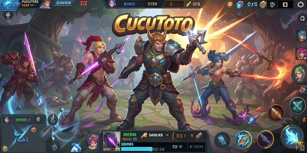 Screenshot gameplay seru CUCUTOTO di arena pertempuran MOBA.