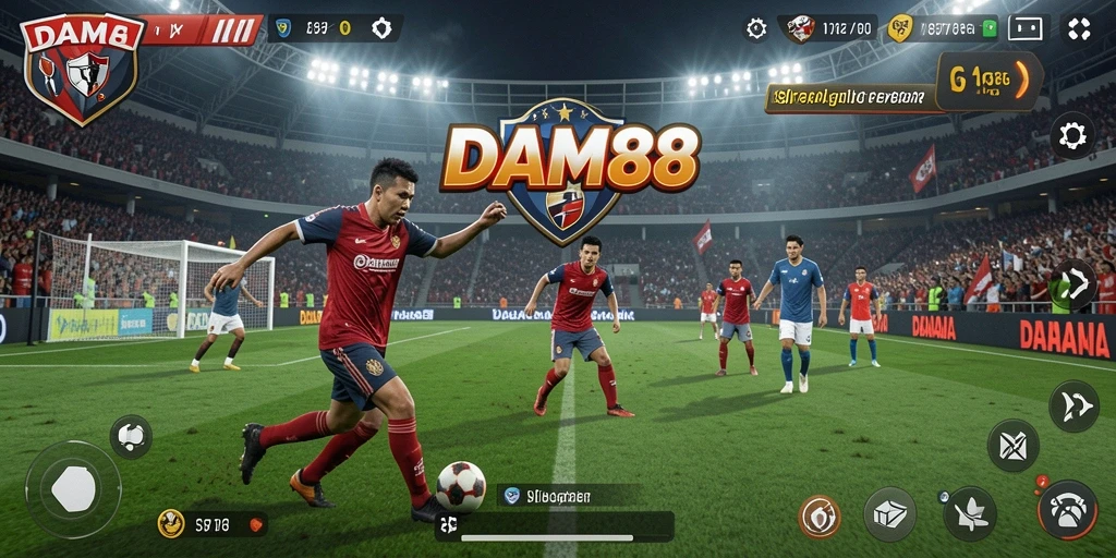 Screenshot gameplay <strong>DAM88</strong> menunjukkan aksi seru di lapangan sepak bola.