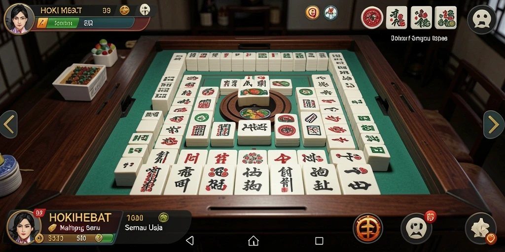 Screenshot HOKIHEBAT menampilkan gameplay Mahjong yang seru.