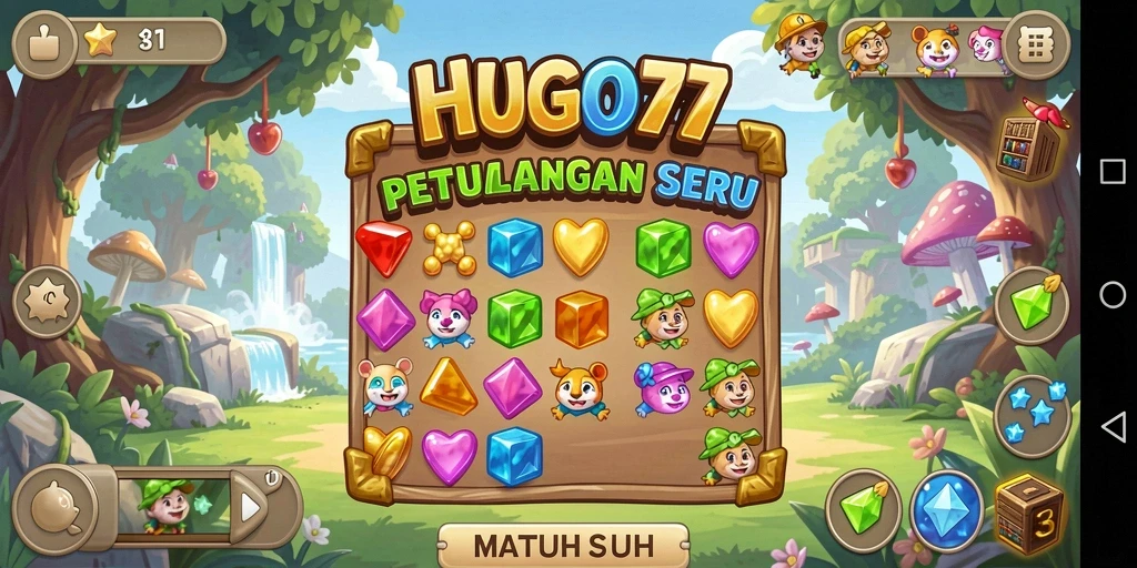 Screenshot HUGO77 menunjukkan aksi seru dalam permainan Match-3.