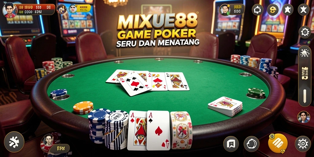 Screenshot gameplay menarik dari <strong>MIXUE88</strong> menunjukkan posisi poker yang intens.