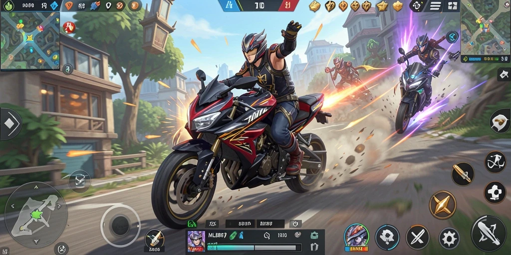 Tangkapan layar gameplay balapan motor yang mendebarkan.