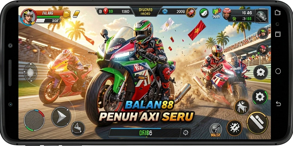 Screenshot PULAU88 menampilkan aksi balapan motor yang mendebarkan.