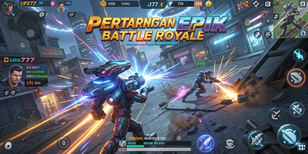 Screenshot gameplay <strong>UFO777</strong> yang menampilkan aksi tempur seru dan strategi Battle Royale.